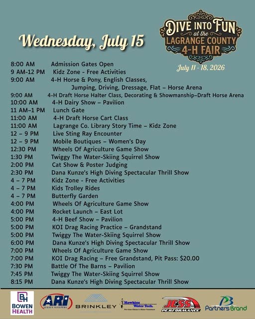 Full Day Of Events Wednesday At The LaGrange County 4-H Fair